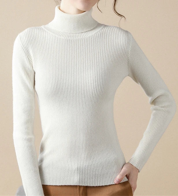 Pull à col roulé  cachemire doux pour femme