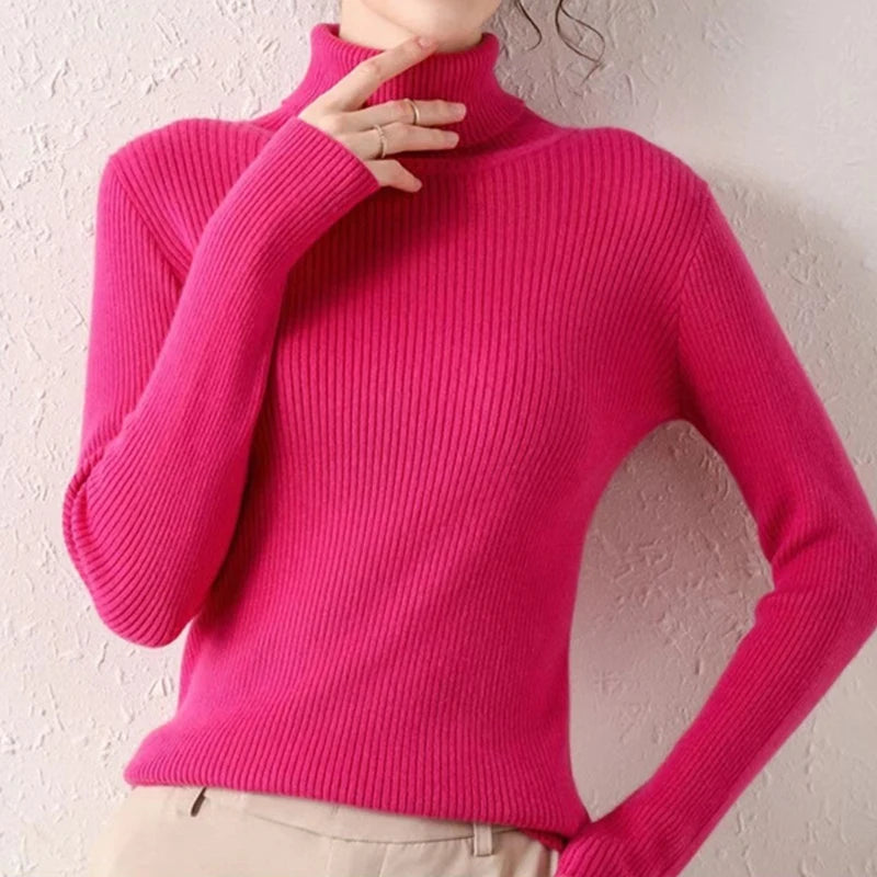 Pull à col roulé  cachemire doux pour femme